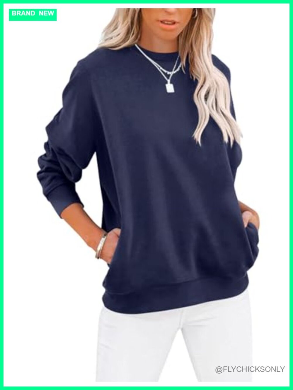 Women's Crewneck Sweatshirt Loose Fit Pullover with Pockets